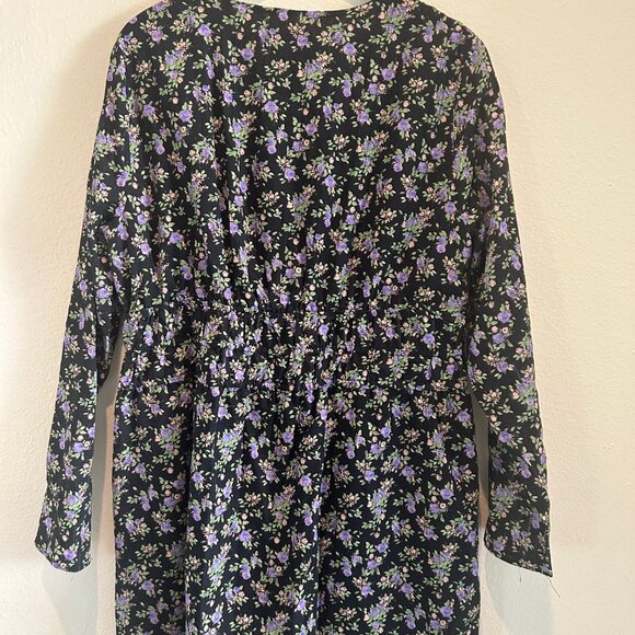Zara Dress Womens Black Purple Floral Mini Long Sleeve Deep V Cotton Cottage XXL - Picture 5 of 8
